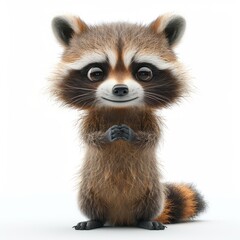 Fototapeta premium Cute 3D Cartoon Raccoon Character Full Body Render