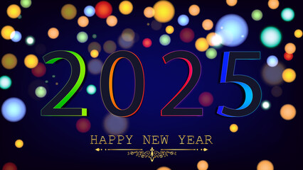 Festive illustration for happy new year 2025 with colourful numbers for the year 2025 over background full of Glittering bokeh sparkles of different colors