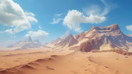 Naklejka premium Majestic Desert Landscape with Mountain Peaks