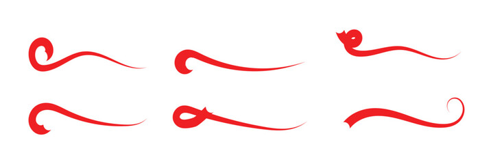 Swash and swooshes tails. Retro swishes and swashes for athletic typography, logos, baseball font in red color. Vector in eps 10.