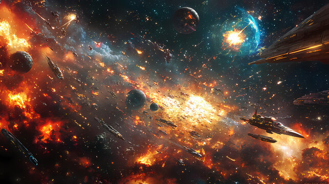 A galactic war between rival factions, with epic space battles, daring starfighter pilots, and heroes fighting for the fate of the universe. Galactic War. Illustration