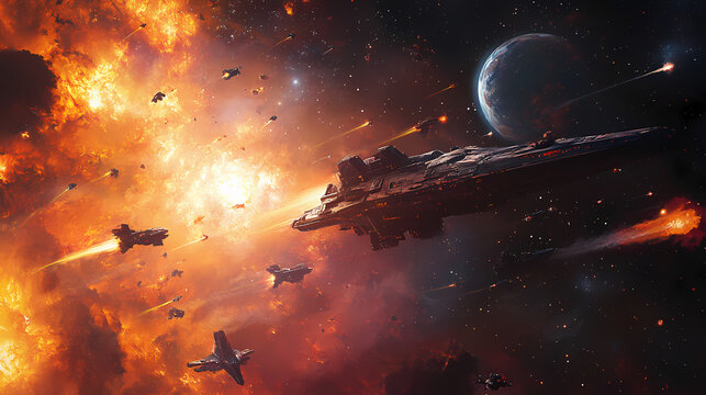 A galactic war between rival factions, with epic space battles, daring starfighter pilots, and heroes fighting for the fate of the universe. Galactic War. Illustration