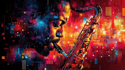 Fototapeta premium Colorful and Bold Jazz Event Posters Featuring Vibrant Graphics and Eye-Catching Typography Designs