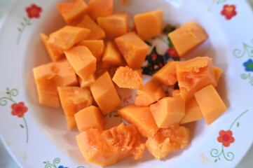 chopped papaya on plate natural fruit healthy tasty food tropical fruit