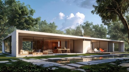 Fototapeta premium Modern House in a Lush Green Setting