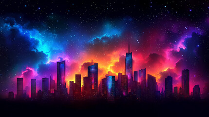 futuristic urban cityscape featuring sleek modern architecture illuminated by vibrant neon lights. The spacious design evokes a sense of innovation, progress, and limitless possibilities in the city e