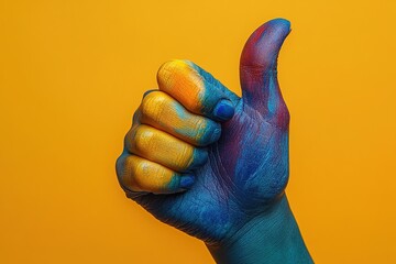 Isolated Hand Displaying the Okay Gesture Against a Vibrant Colorful Background for Creative Use