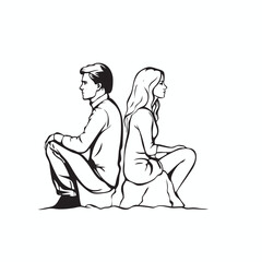 Couple Back to Back Facing Separation Vector in Black and White
