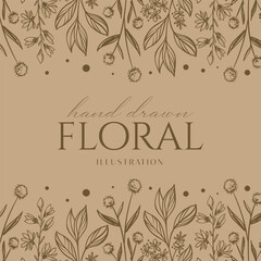 Fototapeta premium Elegance Wedding drawn mono-line floral botanical flower pattern background design