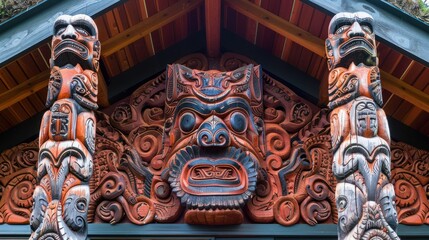 Obraz premium Intricate Carvings on Totem Poles