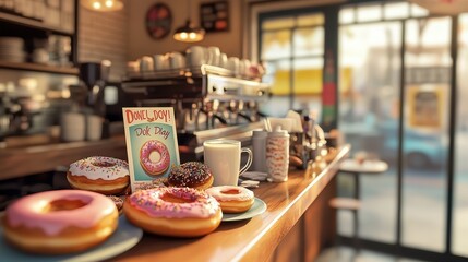 Delicious Donuts and Coffee in a Cozy Cafe Interior