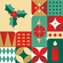 Holy Christmas seamless pattern in scandinavian style postcard with Retro clean concept design