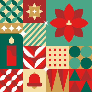 Fototapeta Holy Christmas seamless pattern in scandinavian style postcard with Retro clean concept design