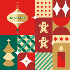 Holy Christmas seamless pattern in scandinavian style postcard with Retro clean concept design