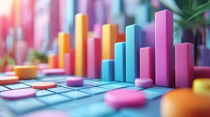 Colorful Data Visualization with 3D Bars and Shapes