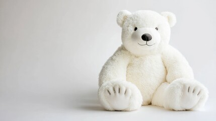 A cute, plush white teddy bear sits against a plain background, evoking comfort and nostalgia.