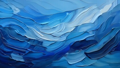 Set of horizontal brush strokes in different shades of blue, abstract white blurred texture  