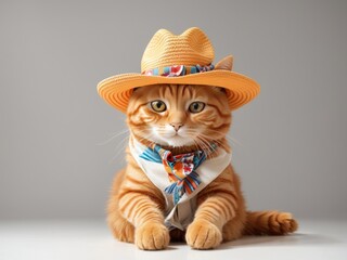 cat in sunglasses and hat isolated on a white background