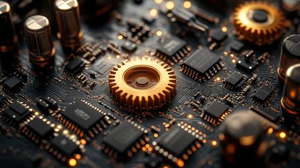 Close-Up of Circuit Board with Gold Components
