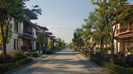 Suburban Street with Houses and Trees