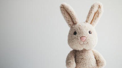Obraz premium A soft, plush bunny toy with long ears and a friendly smile against a light background.