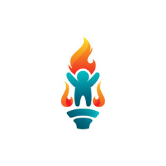 torch logo and a small child standing excitedly