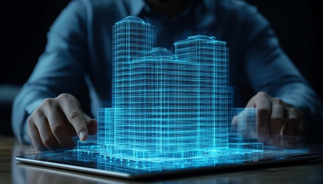 3D Building Model on Tablet. - Powered by Adobe