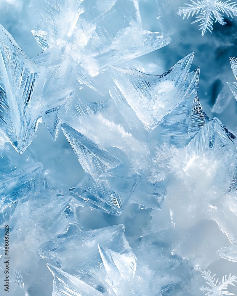 Aufkleber Chilling Ice Element Wallpaper with Crystalline Formations, Frost Patterns, and Snowflakes in a Cold and Serene Atmosphere