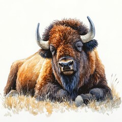 Majestic Bison Resting in Sunlit Meadow