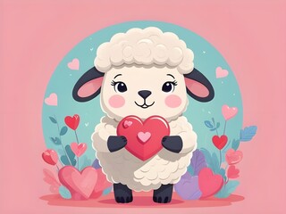 Fototapeta premium abstract pastel cute and lovely sheep with heart, happy valentines day, love concept