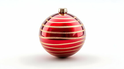 Red and gold striped Christmas ornament on a white isolated background.