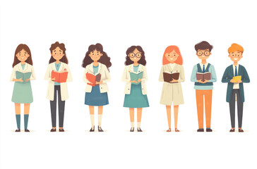 Obraz premium A Collection of Cartoon Teachers in Various Teaching Poses Playful and Educational Illustrations