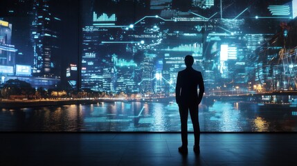 Fototapeta premium Businessman Looking at Digital Cityscape