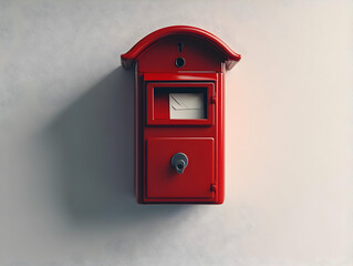Red vintage mailbox on a neutral background, symbolizing communication and nostalgia.