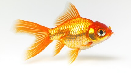 Fototapeta premium A vibrant goldfish swimming gracefully against a white background.