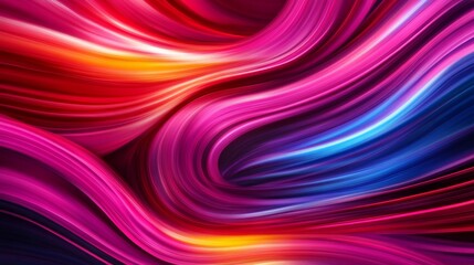 Abstract art background with vibrant neon colors, swirling lines, and stripes. This image evokes a sense of movement, energy, and fluidity.  It can be used as a background for websites, social media, 