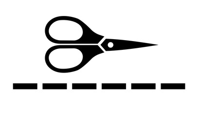 vector scissors trim line icon on white. simple icon for mockup, packaging, product etc. instruction purpose.