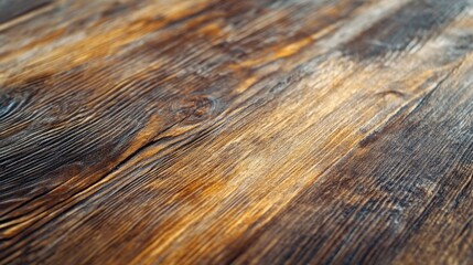Fototapeta premium Close-up of rustic brown wooden planks with a diagonal perspective.