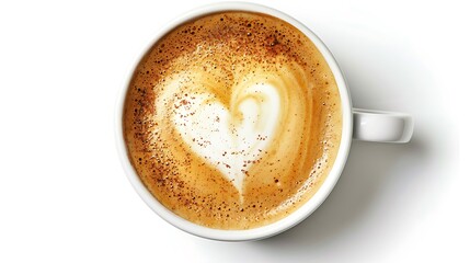 Obraz premium Heart shaped hot latte art coffee in a white cup on white