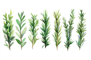 Fototapeta premium A Series of Rosemary Sprigs in Various Forms for a Minimalistic and Herbal-Inspired Design
