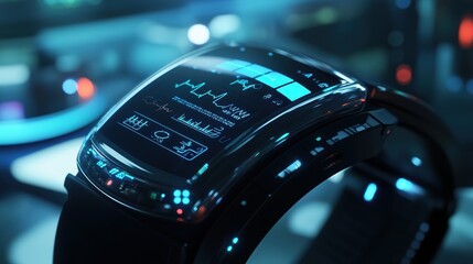 An advertisement for the latest medical wearable technology, highlighting features like advanced sensors, long battery life, and integration with healthcare apps.