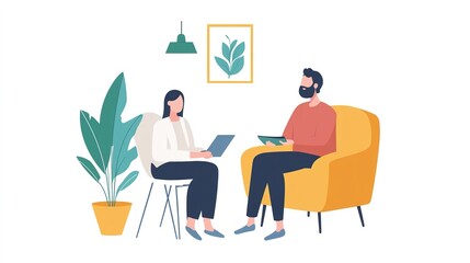 A virtual consultation for mental health services, with a therapist speaking to a patient in a safe and private online environment.