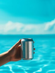 Cold Drink by the Pool, refreshing beverage on a hot day, summer vibes, relaxation, vacation, tropical drink.