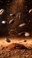 Dynamic moment of coffee beans splashing