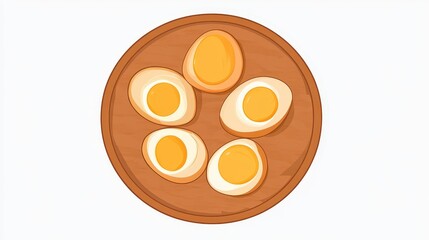 Top View of Fresh Brown Eggs on Wooden Plate for Cooking and Nutrition | Clean Flat Vector Illustration for Healthy Recipes