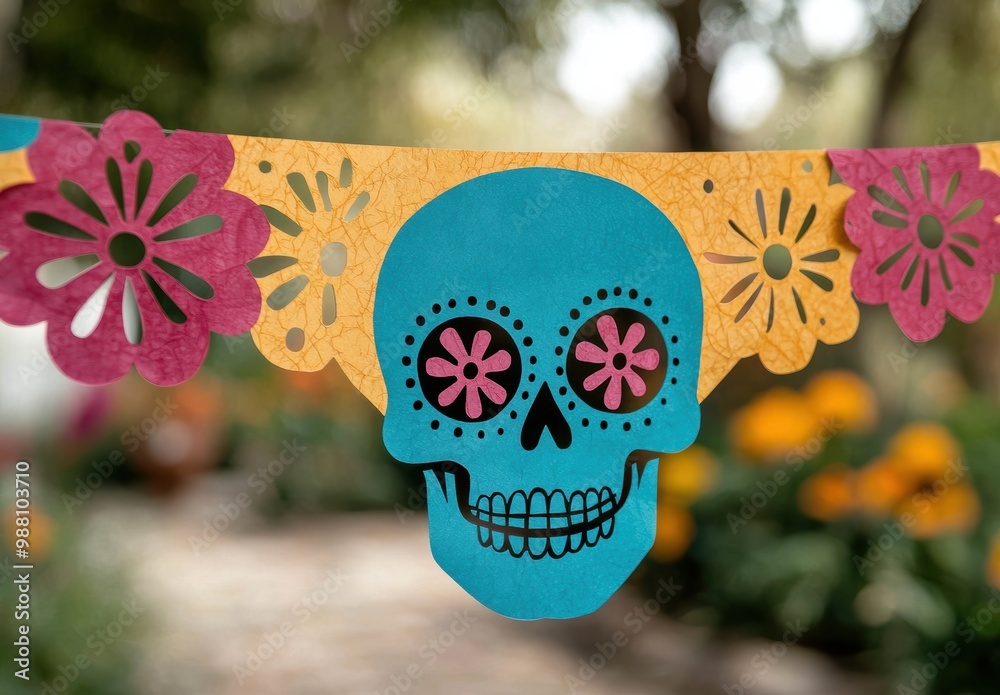 Poster colorful day of the dead skull decoration