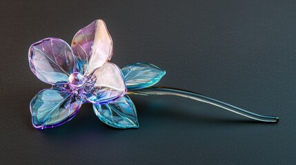 Vibrant glass flower sculpture against dark background