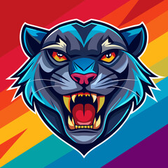 an angry panther with a colorful head vector design with a colorful background 