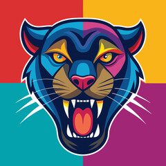 an angry panther with a colorful head vector design with a colorful background 