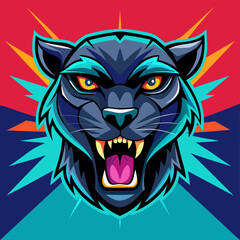 an angry panther with a colorful head vector design with a colorful background 